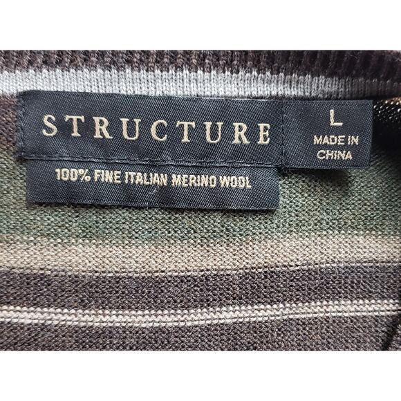 Structure 100% Fine Italian Merino Wool Fall Colored V Neck Sweater Men's Large - Picture 6 of 7